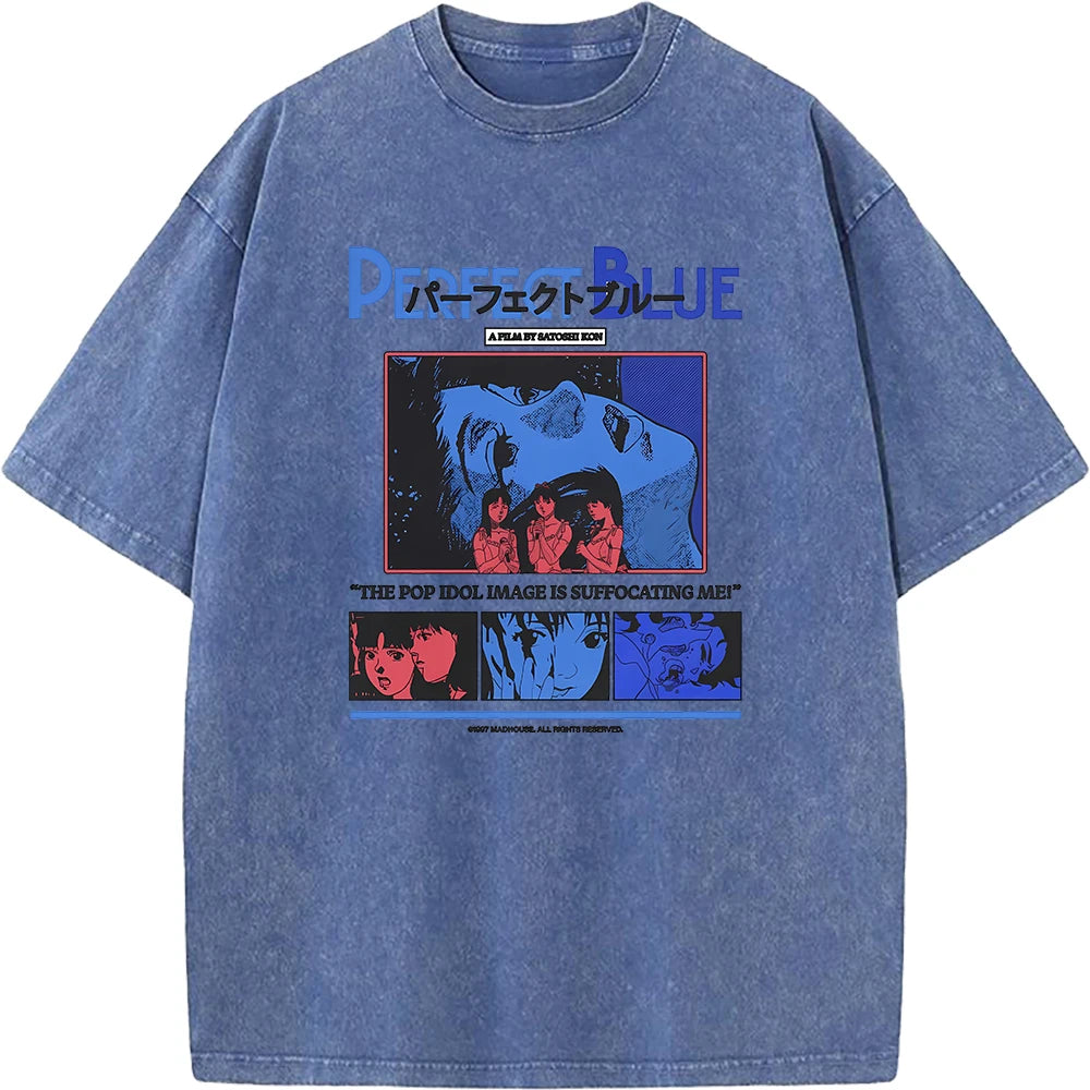 Unisex Vintage Manga Graphic T-Shirt – Oversized Washed Cotton Harajuku Streetwear Tee