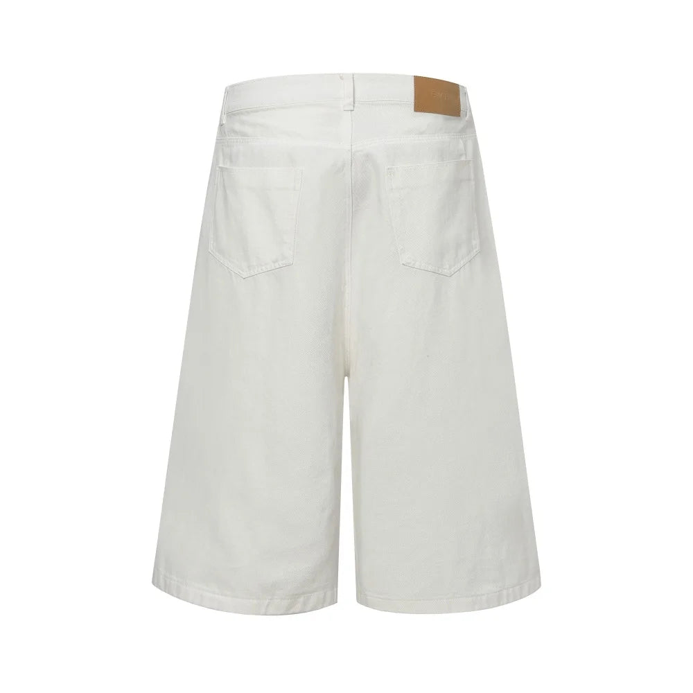 Men’s White Cargo Shorts – Baggy Loose-Fit Wide-Leg Summer Casual Shorts