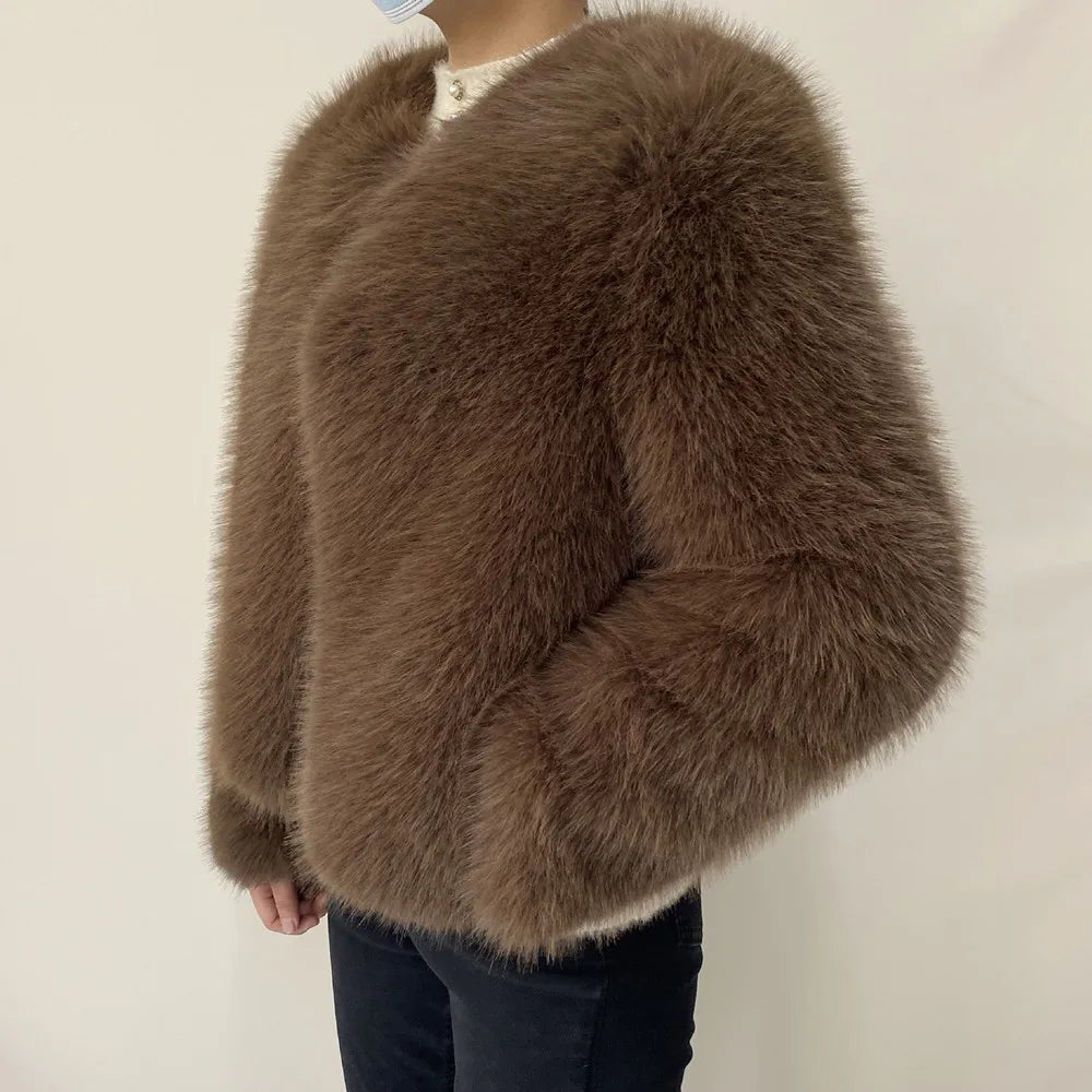Women’s Luxury Faux Fur Jacket – Fluffy Short Winter Coat, Chic Street Fashion Outerwear