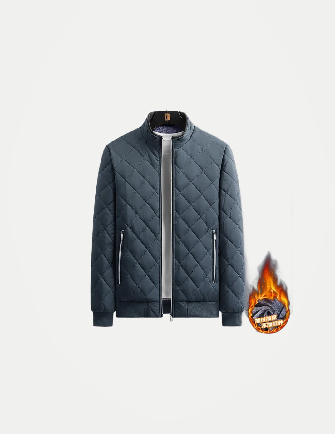 Men’s Winter Bomber Jacket – Diamond Pattern Fleece-Lined Casual Coat