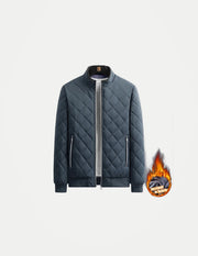 Men’s Winter Bomber Jacket – Diamond Pattern Fleece-Lined Casual Coat