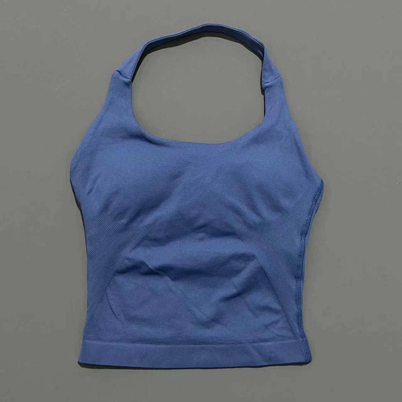 Women's Seamless Halterneck Longline Sports Tank Top – Ruched Gym Activewear