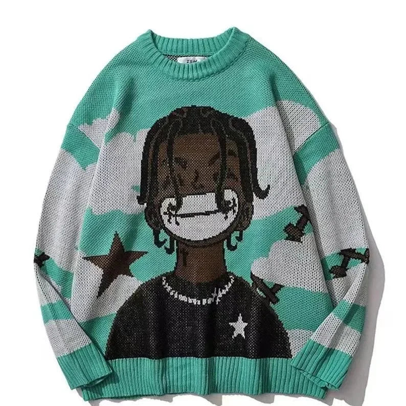Women’s Y2K Punk Sweater – Loose-Fit O-Neck Jumper | Autumn & Winter Streetwear Knit Top