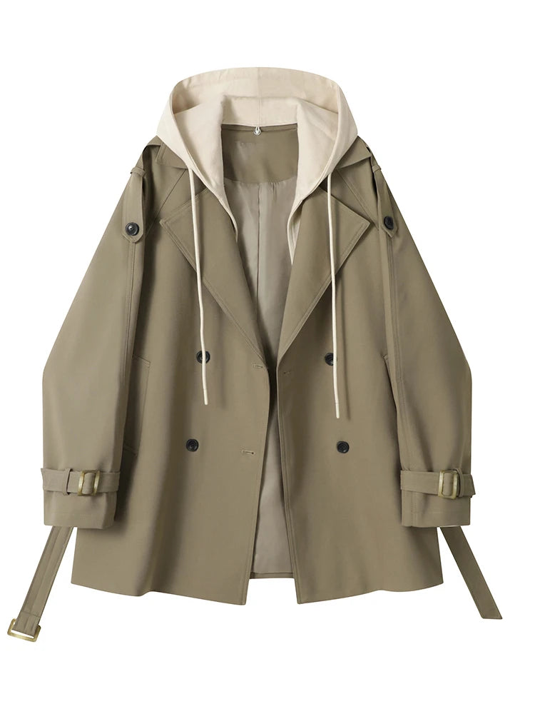 Women’s Double-Breasted Trench Coat – Belted Loose Fit Spring/Autumn Jacket