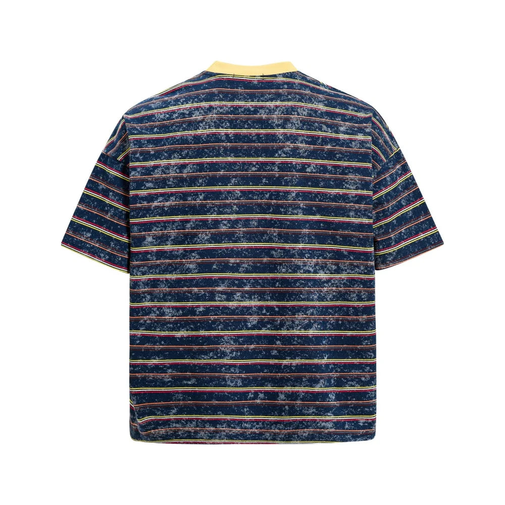 Men’s Retro Letter Print T-Shirt – Contrast Striped Cotton Crew Neck Tee