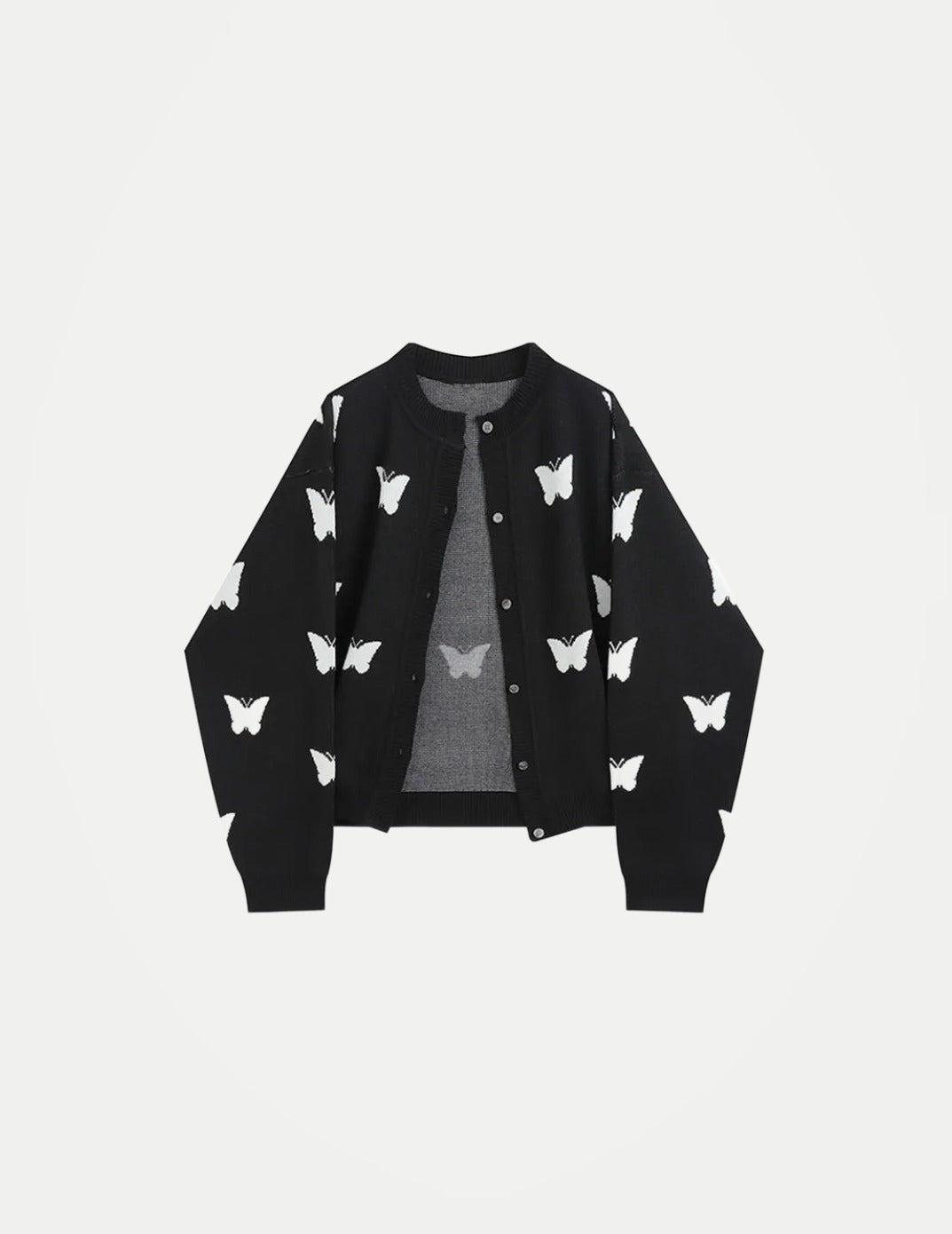 Women’s Y2K Butterfly Cardigan – Korean Vintage Gothic Long Sleeve Sweater, Loose Harajuku Casual Knitwear