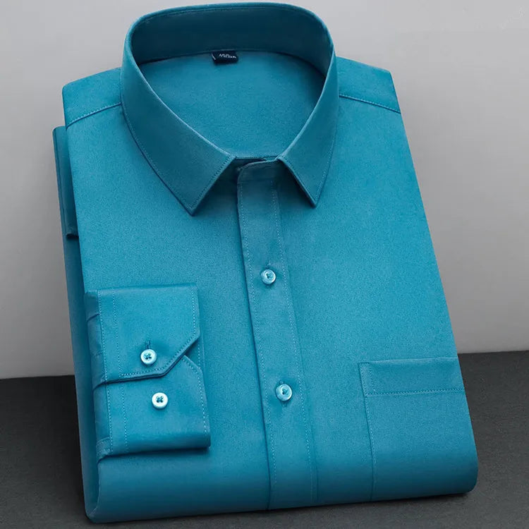 Men's Non-Iron Anti-Wrinkle Long Sleeve Shirt – Classic Solid Colour Business Casual Easy-Care Shirt