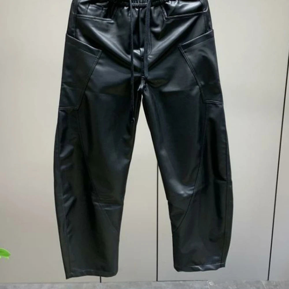Men’s PU Leather Jogger Pants – Casual Streetwear Multi-Pocket Design