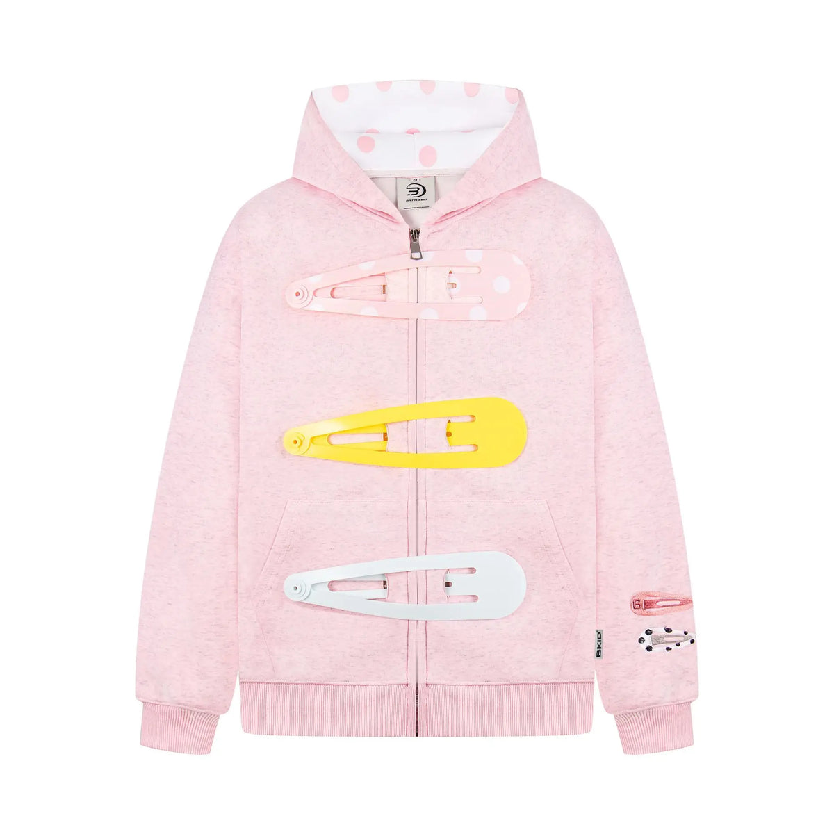 Retro Polka Dot Hooded Sweatshirt Jacket – Detachable Hairpin Detail Zip-Up Punk Streetwear, Casual Spliced Outerwear