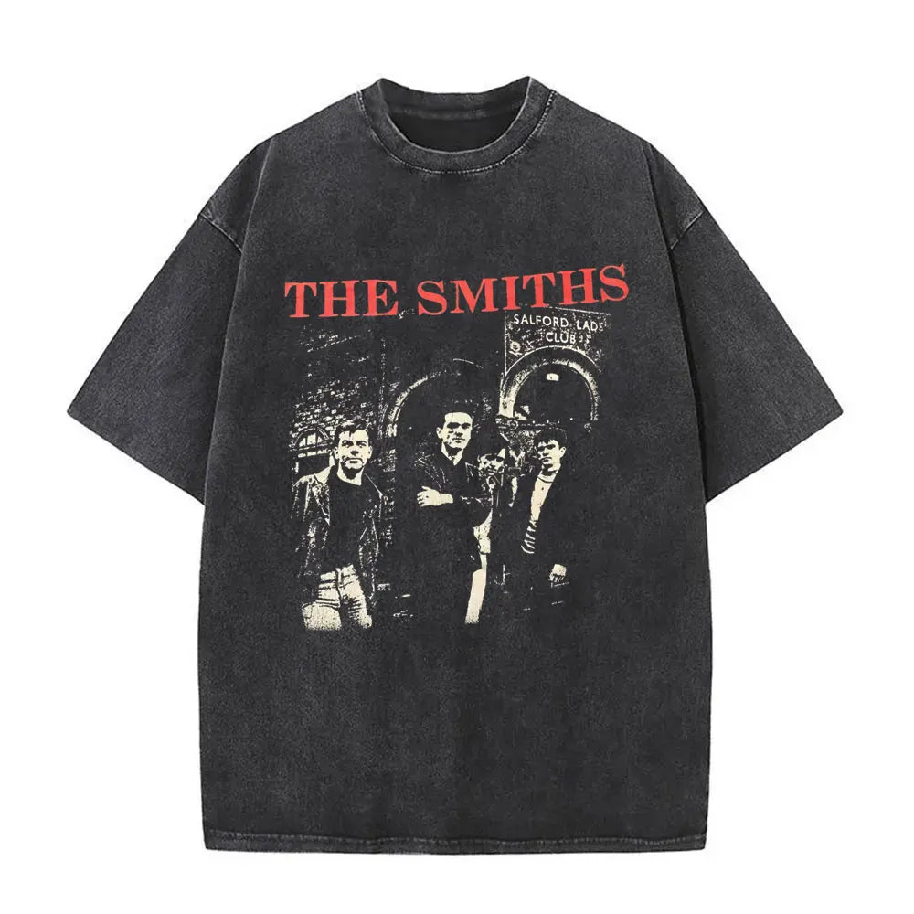 Unisex The Smiths Graphic T-Shirt – Funny Cat Retro Washed Tee | 1980s Indie Rock Vintage Streetwear