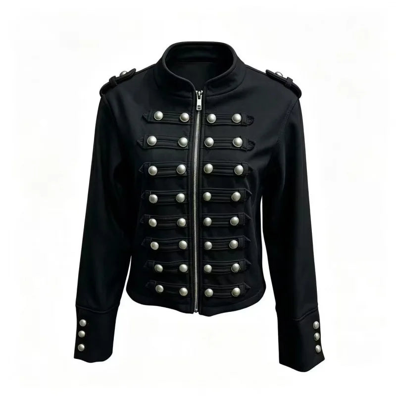 Women’s Cropped Stand Collar Jacket – Casual Button-Up Long Sleeve Streetwear Coat, Harajuku Autumn/Winter Outerwear