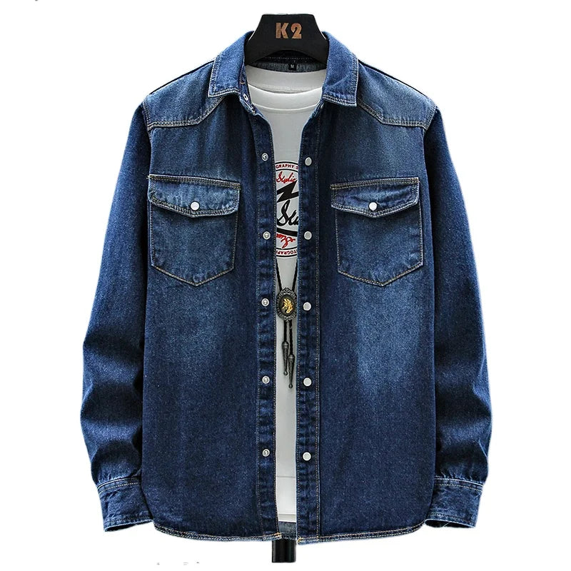 Men’s Cotton Denim Jacket – Casual Long Sleeve Shirt
