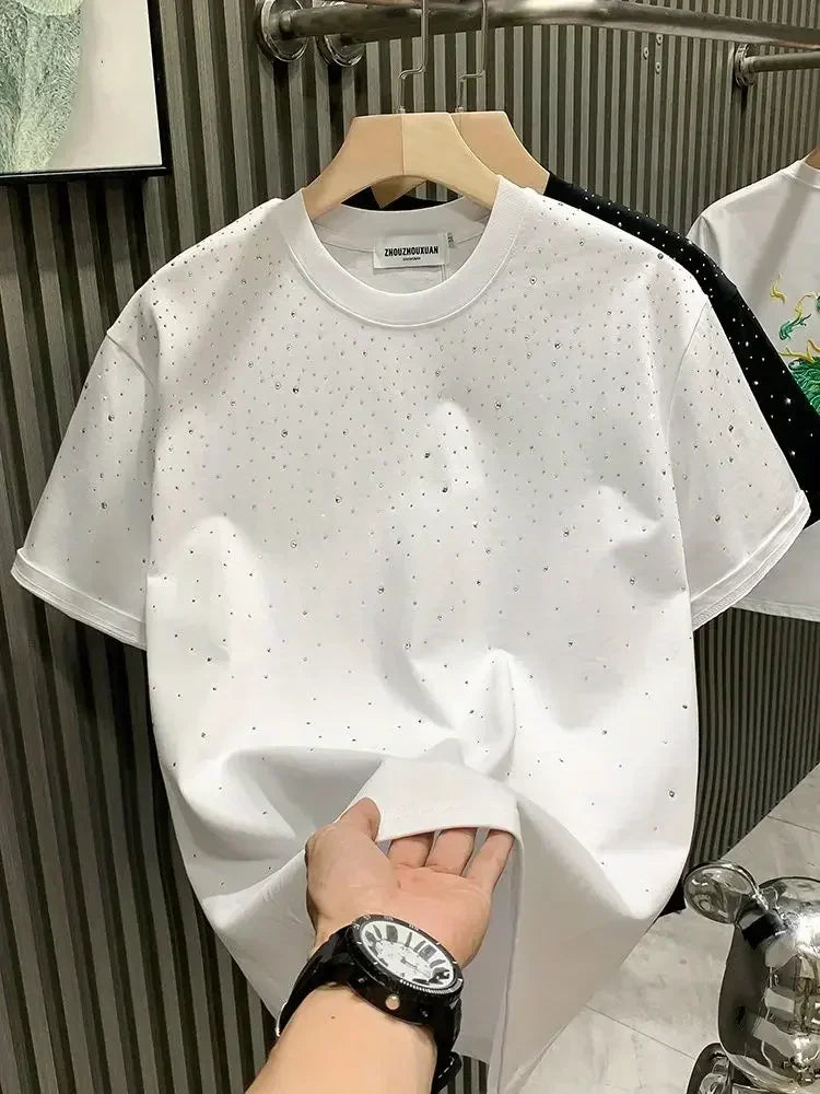 Men's Luxury Diamond Print T-Shirt – High-End Streetwear Fashion Tee