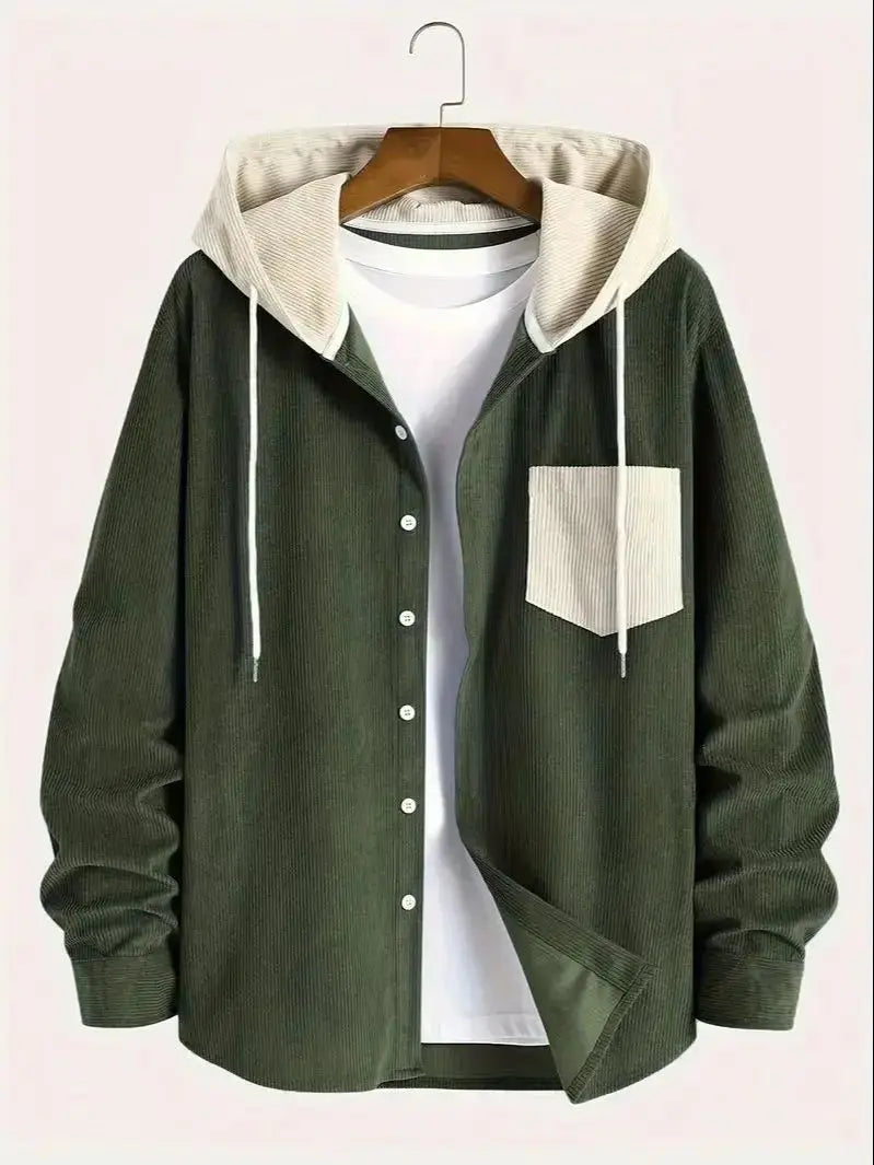 Men’s Corduroy Hooded Jacket – Casual Zip-Up Spring & Autumn Outerwear, Comfortable Everyday Commuting Coat