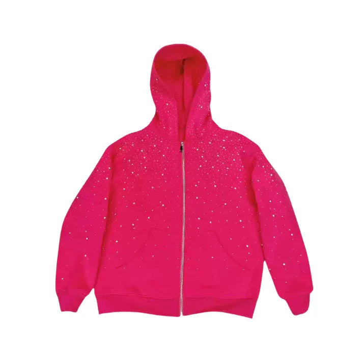 Unisex Starry Sky Rhinestone Hoodie – Sparkling Zip-Up Streetwear Sweatshirt, European & American Fashion Style