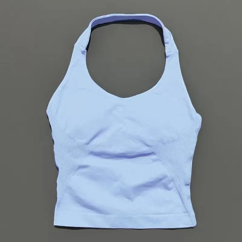 Women's Seamless Halterneck Longline Sports Tank Top – Ruched Gym Activewear
