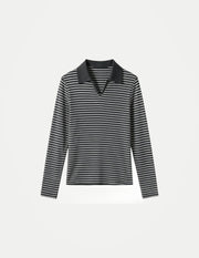 Women’s Striped Polo Shirt – Slim Fit Long Sleeve Y2K Casual Top