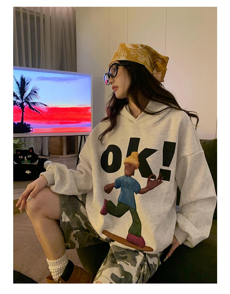 Tawaaiw Cartoon Print Hooded Hoodie – Women’s Streetwear Collection