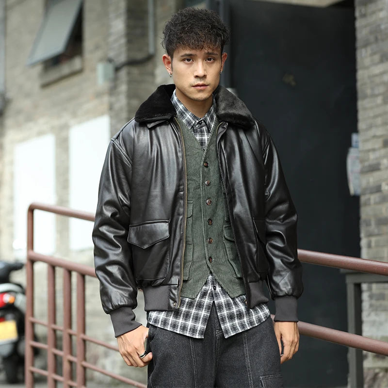 Men’s PU Leather Bomber Jacket – Vintage Aviator Flight Coat | Winter Padded Motorcycle & Military-Inspired Outerwear