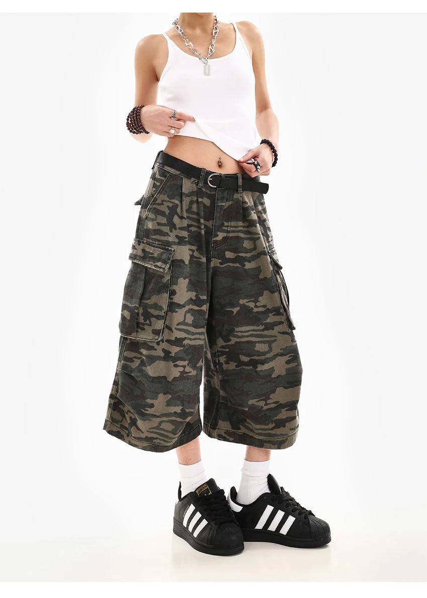 Women's Y2K Camouflage Harajuku Denim Capri Pants – Goblin Core Street Style