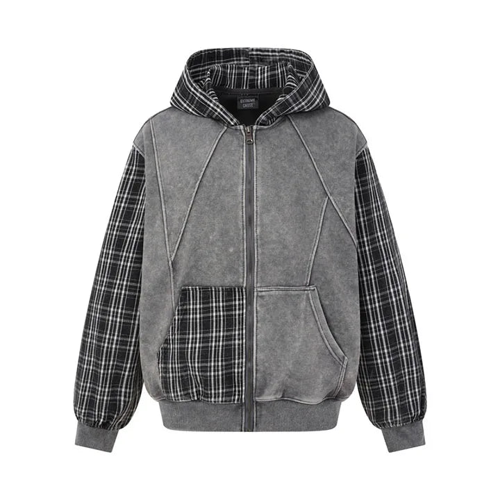 Men’s Vintage Patchwork Hoodie – Oversized Harajuku High Street Pullover, Casual Streetwear Sweatshirt