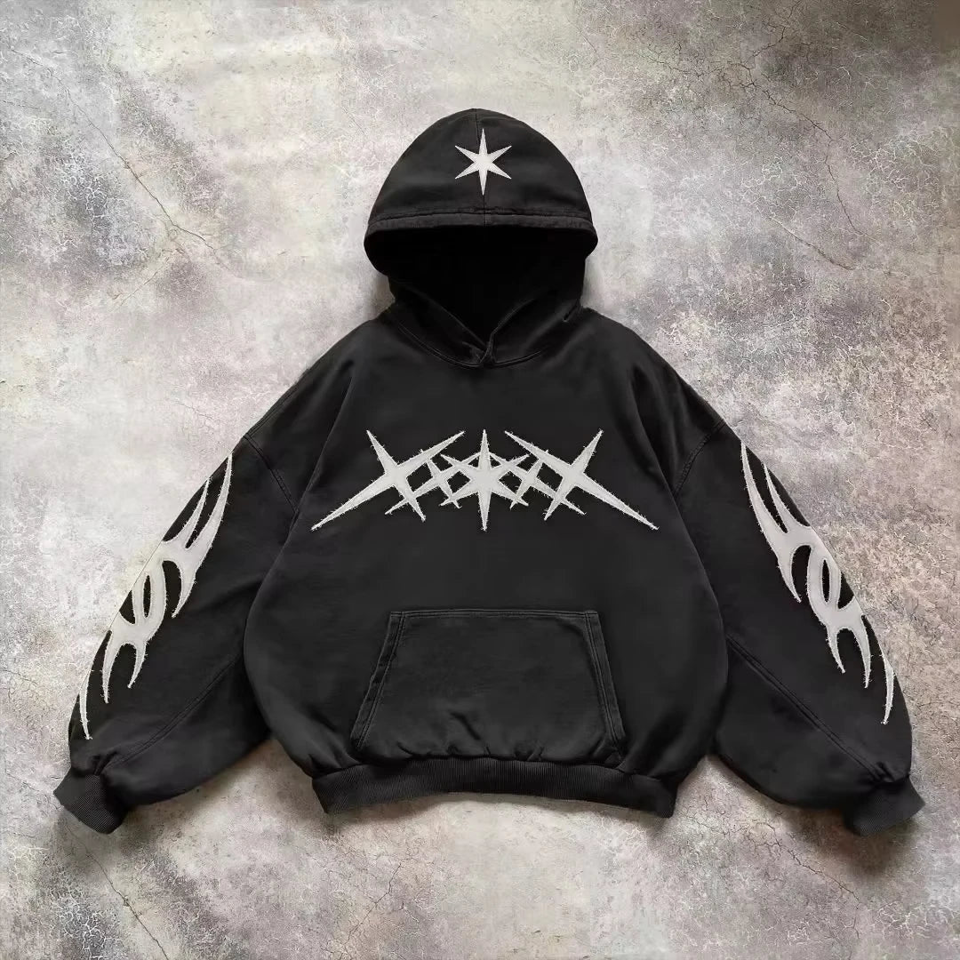 Y2K Gothic Graphic Hoodie – Loose Fit Grunge Punk Sweatshirt | Men’s & Women’s Streetwear
