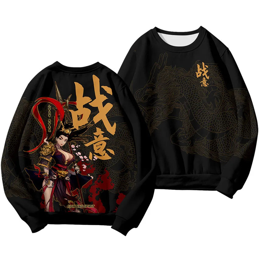 Unisex Samurai Demon 3D Print Hoodie – Japanese Anime Long Sleeve Pullover Sweatshirt, Casual Streetwear Top