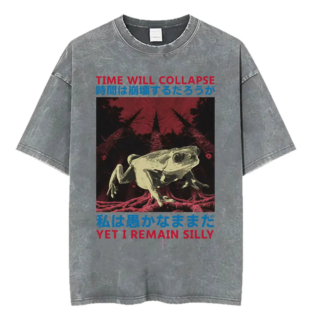 Unisex Japanese Fish Meme T-Shirt – Vintage Washed Oversized Tee | Harajuku Streetwear Graphic Top