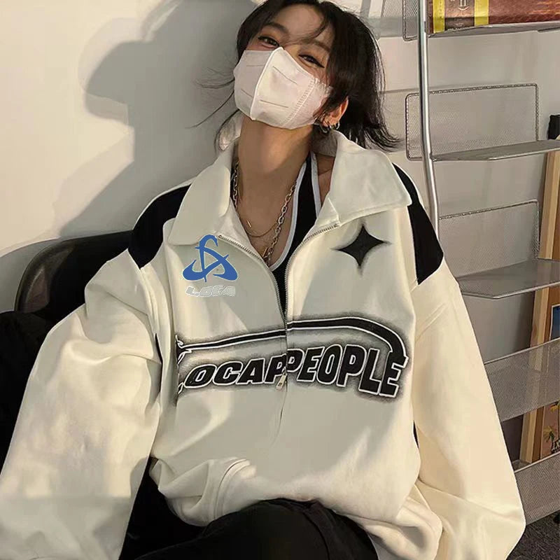 Women Y2K Oversized Sweatshirts Retro Korean Letter Print