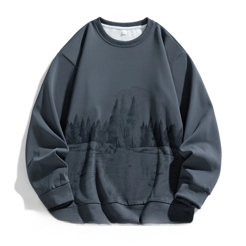 Men’s Loose-Fit Sweatshirt – Round Neck Rabbit Fur Blend Base Layer, Comfortable Autumn Casual Top