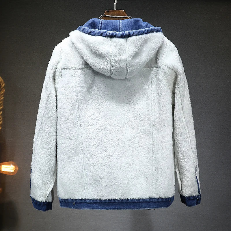 Men's Winter Hooded Denim Jacket – Fleece Thick Thermal Warm Coat