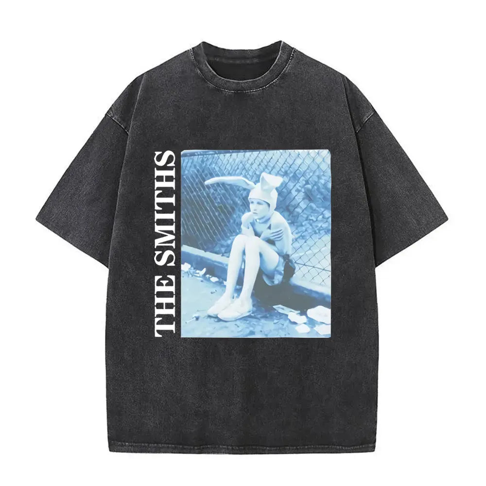 Unisex The Smiths Graphic T-Shirt – Funny Cat Retro Washed Tee | 1980s Indie Rock Vintage Streetwear