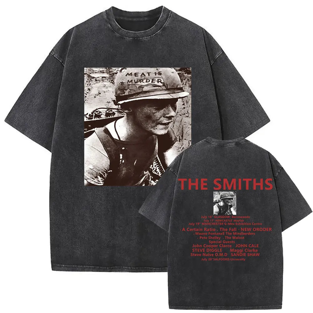 Unisex The Smiths Graphic T-Shirt – Funny Cat Retro Washed Tee | 1980s Indie Rock Vintage Streetwear