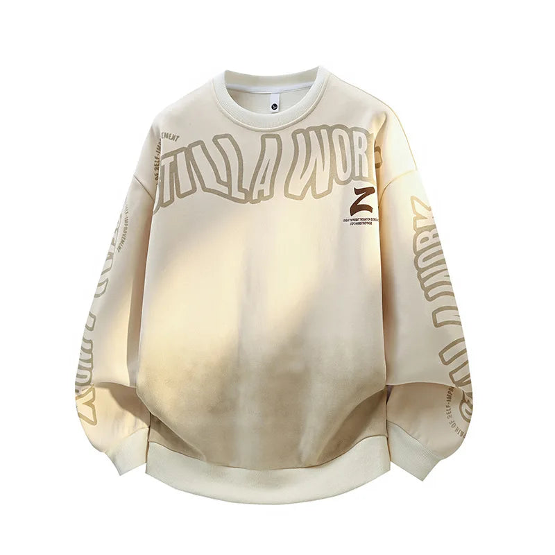 Long Sleeve Sweatshirt – Casual Round Neck Streetwear Top, Autumn Winter Polyester Pullover