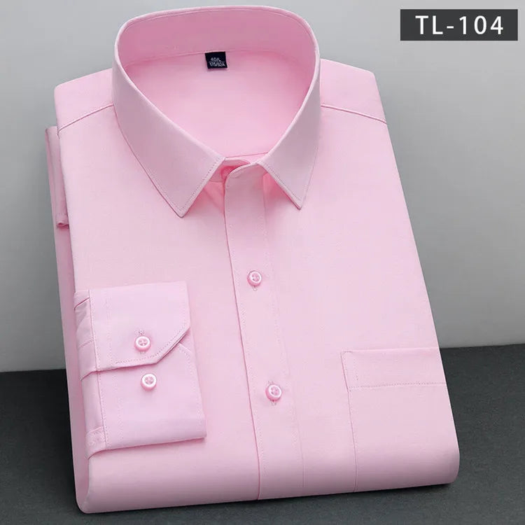 Men's Non-Iron Anti-Wrinkle Long Sleeve Shirt – Classic Solid Colour Business Casual Easy-Care Shirt
