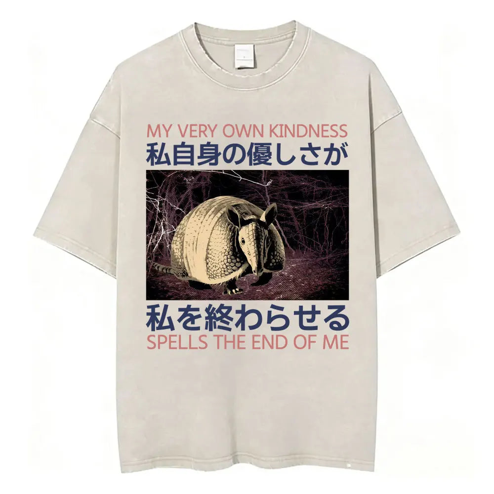 Unisex Funny Cat Graphic T-Shirt – Vintage Japanese-Style Washed Tee | Oversized Casual Streetwear