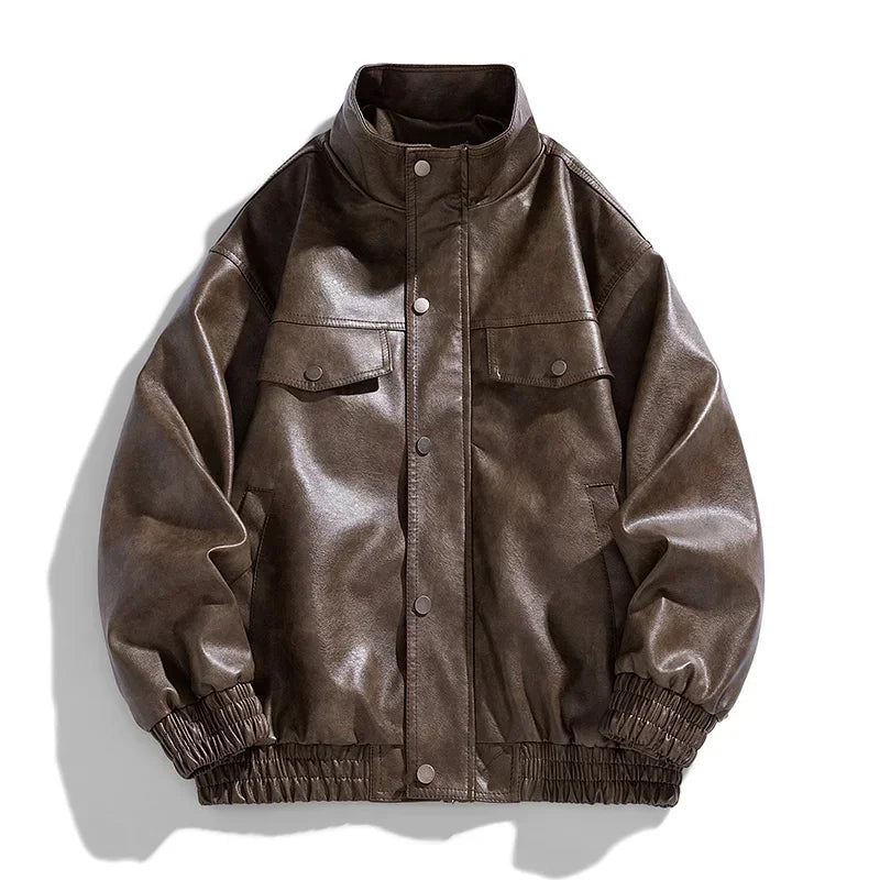 Men’s Retro PU Leather Jacket – High Street Motorcycle-Inspired Coat, Trendy Winter Casual Outerwear