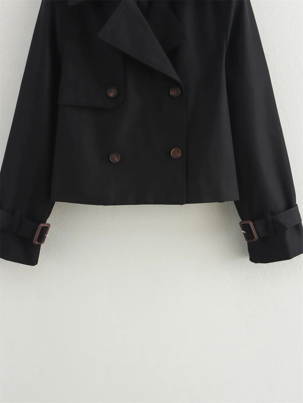 Women’s Vintage Cropped Trench Jacket – Double-Breasted Long Sleeve Streetwear Coat, Chic Spring & Autumn Outerwears