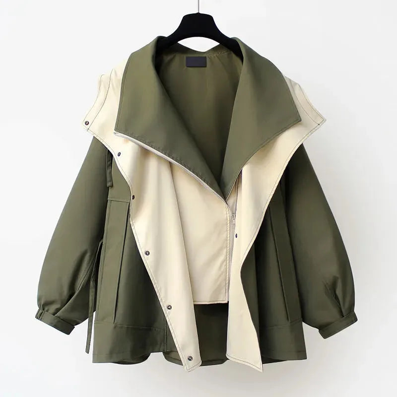 Women’s Korean-Style Windbreaker Jacket – Medium-Length Casual Tooling Coat, Spring & Autumn Fashion Outerwear