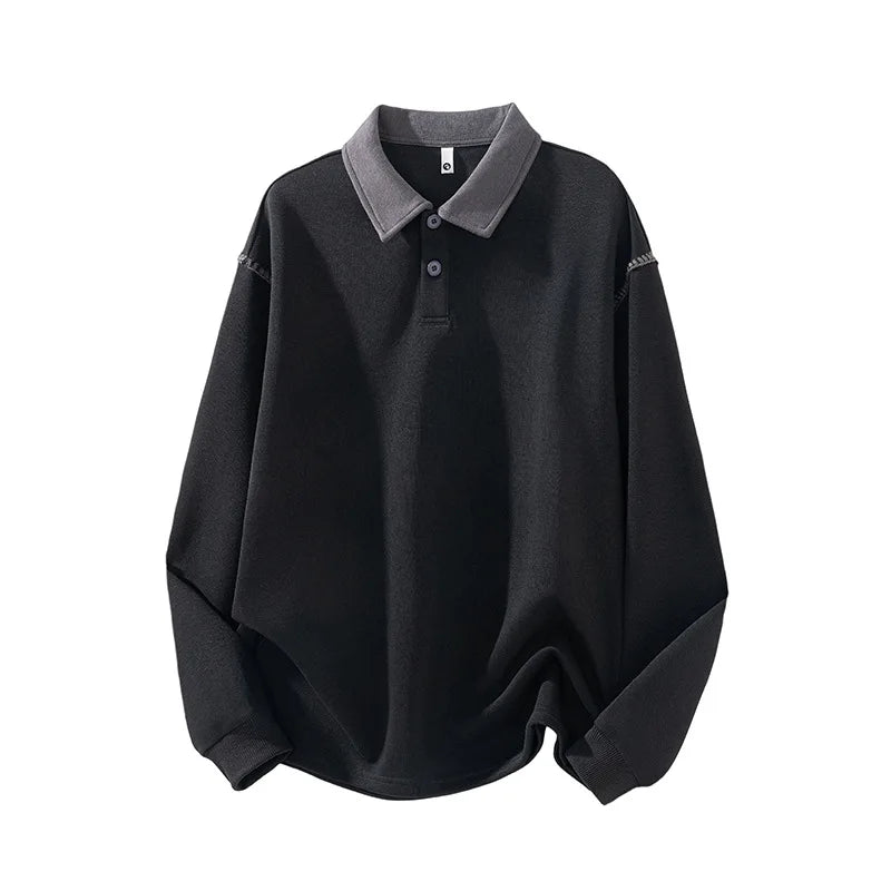 Men’s Vintage Color-Block Sweatshirt – Loose-Fit Turn-Down Collar Pullover | Casual Long-Sleeve Streetwear Top