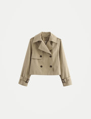 Women’s Vintage Cropped Trench Jacket – Double-Breasted Long Sleeve Streetwear Coat, Chic Spring & Autumn Outerwears