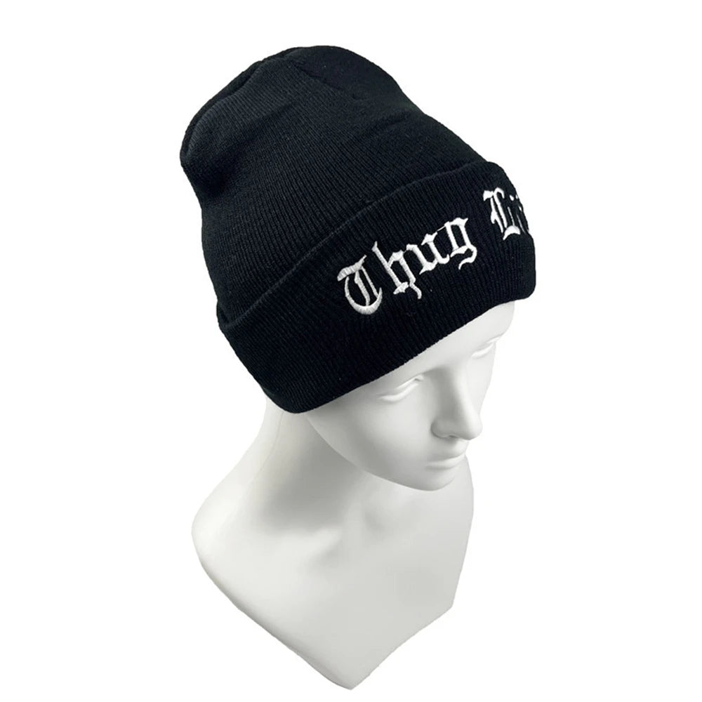 Unisex Winter Knitted Beanie – Embroidered Woolen Hat, Warm Stretchy Ski Cap for Autumn & Winter