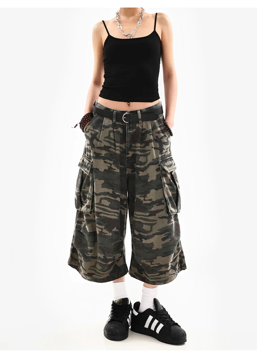 Women's Y2K Camouflage Harajuku Denim Capri Pants – Goblin Core Street Style
