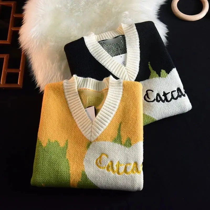 Wavy Color Block Knitted Sweater