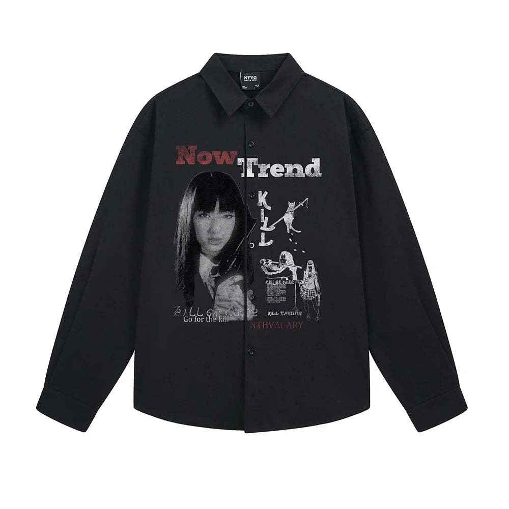 Men’s Gothic Y2K Shirt – Oversized Printed Long Sleeve Streetwear Top