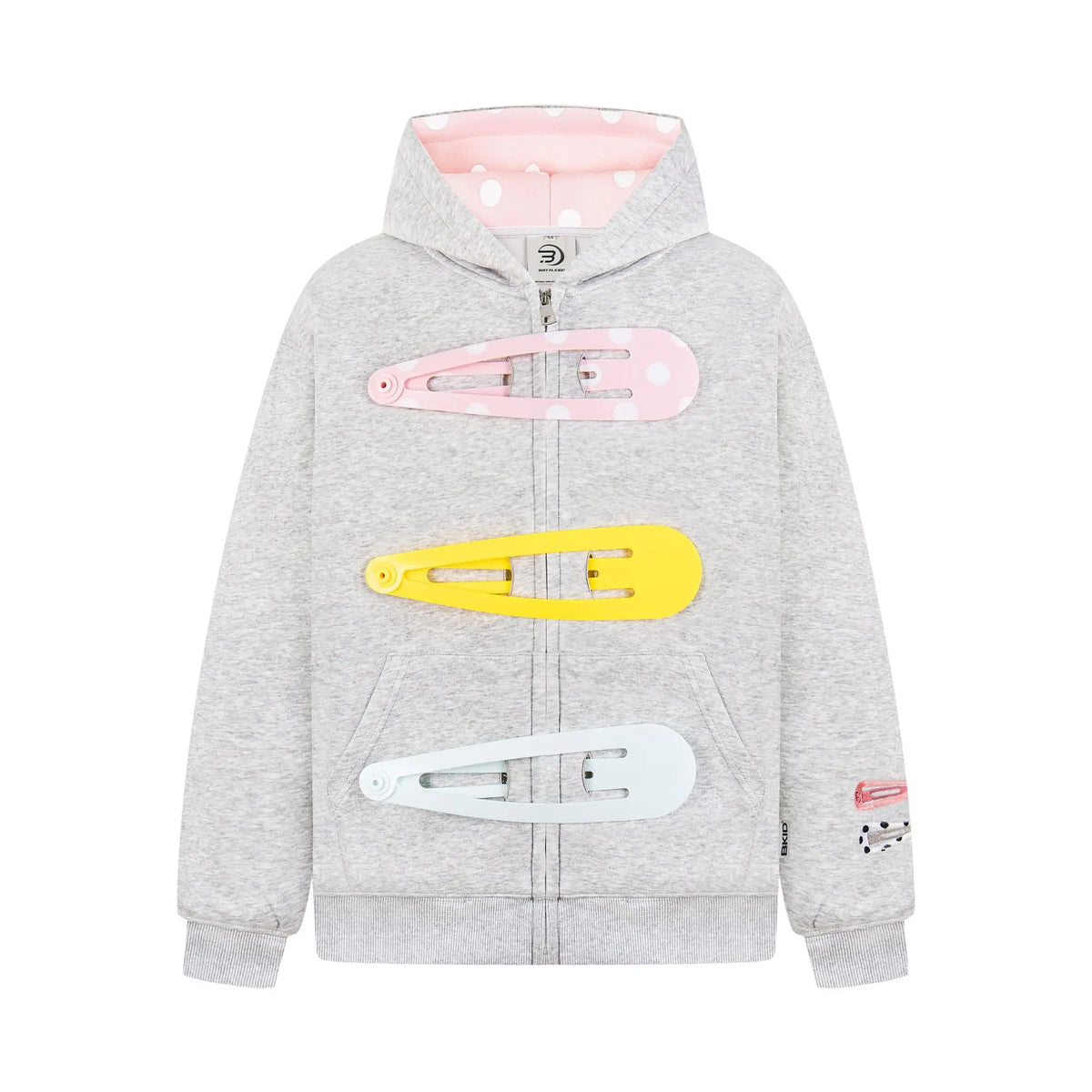 Retro Polka Dot Hooded Sweatshirt Jacket – Detachable Hairpin Detail Zip-Up Punk Streetwear, Casual Spliced Outerwear