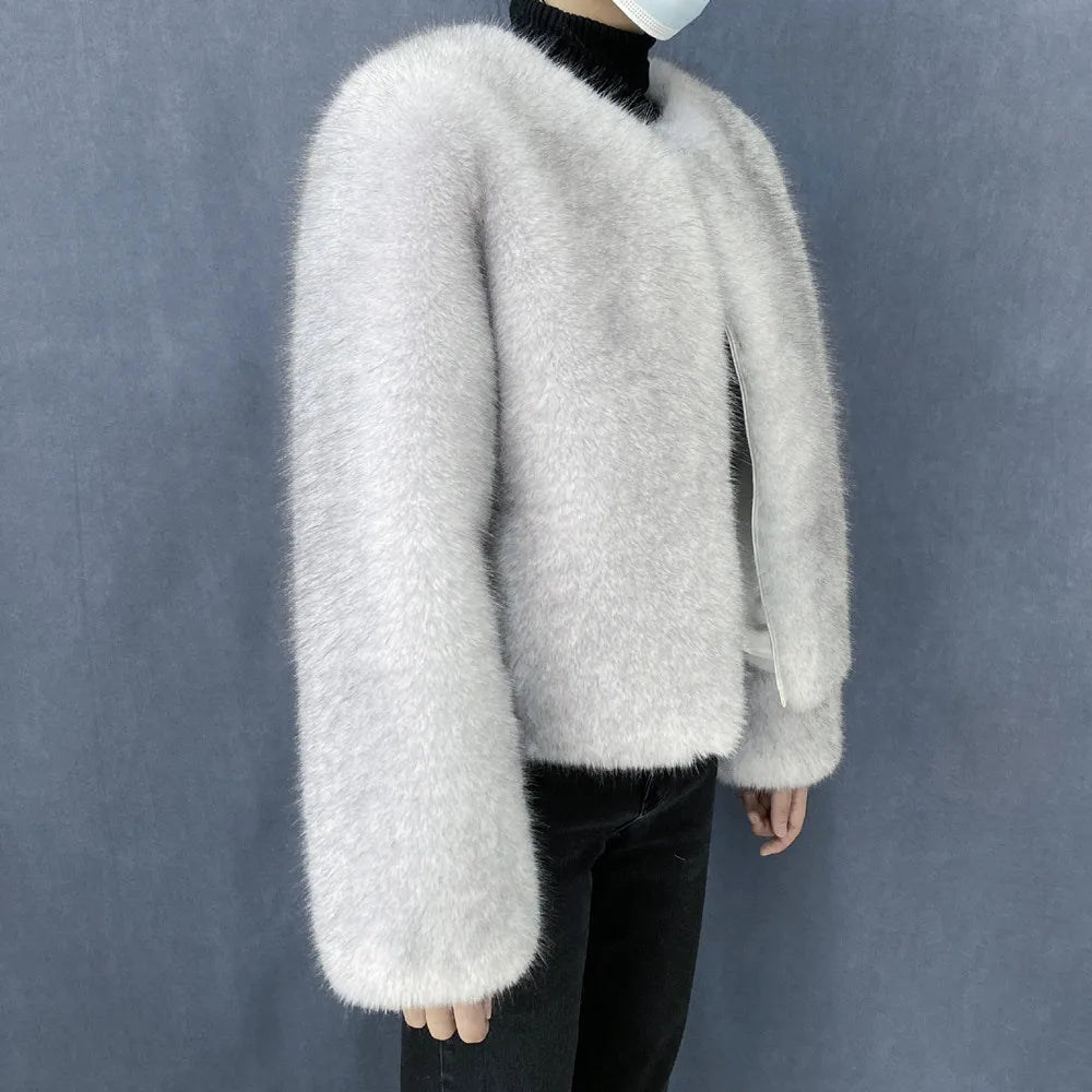 Women’s Luxury Faux Fur Jacket – Fluffy Short Winter Coat, Chic Street Fashion Outerwear