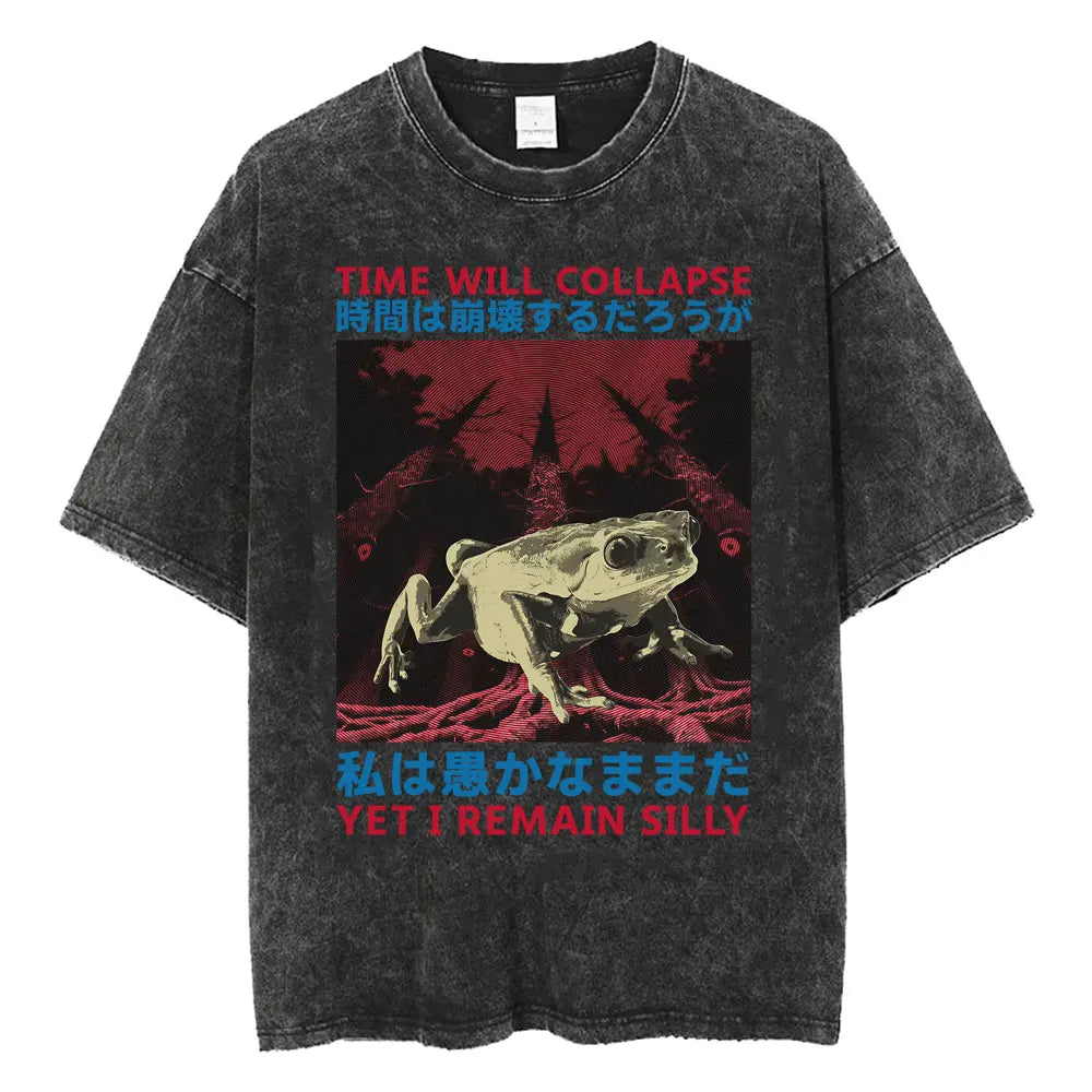 Unisex Japanese Fish Meme T-Shirt – Vintage Washed Oversized Tee | Harajuku Streetwear Graphic Top