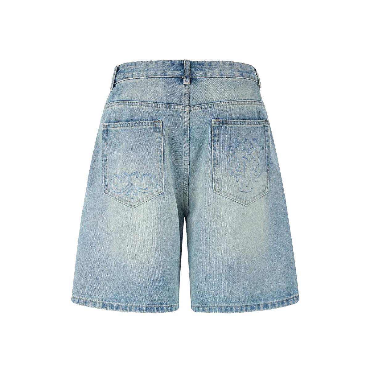 SHAN BAO Unisex Baroque Embroidered Jorts – Loose Straight-Leg Denim Shorts | Retro Streetwear