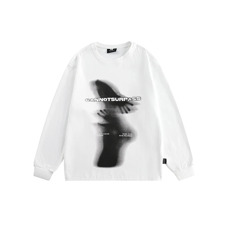 Men’s Abstract Print Sweatshirt – Japanese Streetwear Crew-Neck Pullover